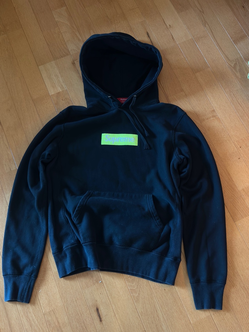 Supreme Black Crewneck Hoodie with Neon Green Box Logo